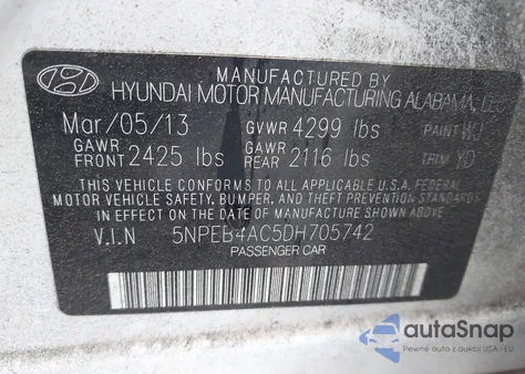 2013 Hyundai Sonata Gls из США, поврежденный, VIN 5NPEB4AC5DH705742